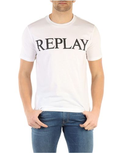 Replay T-Shirt Kurzarm mit Logo Print - Blau