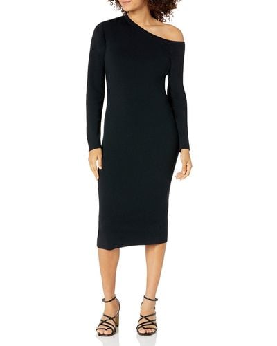 The Drop Giselle Asymmetric Neckline Midi Sweater Dress - Black