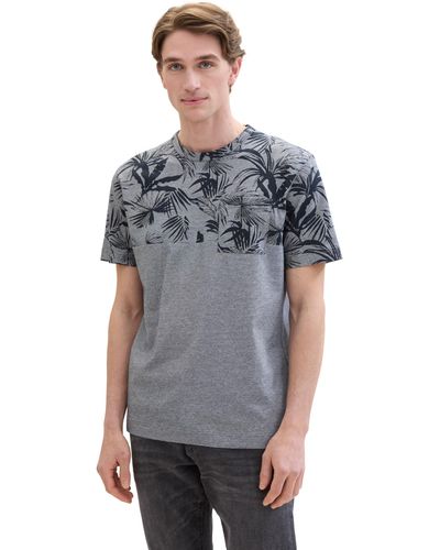 Tom Tailor Basic T-Shirt mit Print und Brusttasche - Grau