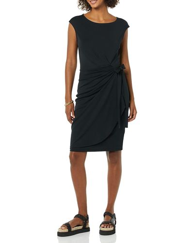 Amazon Essentials Cap Sleeve Boat-neck Faux Wrap Dress - Black
