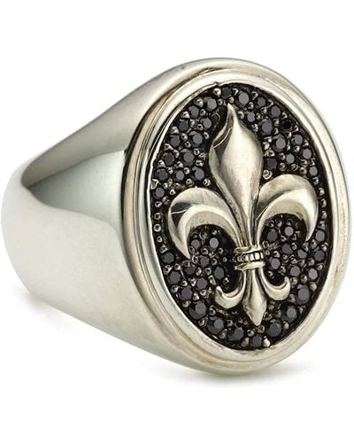 Thomas Sabo Rebel At Heart Fleur De Lis Ring 925 Silver With Black Zirconia Size T 1/2 – Tr1803 Resq 11 – - Metallic
