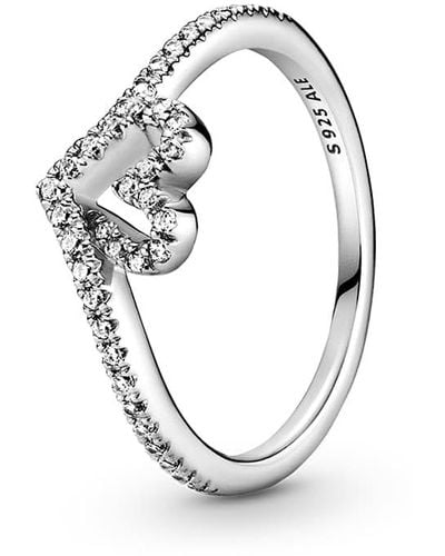 PANDORA Wish Funkelnder Wishbone Herz Ring aus Sterling Silber/Ringgröße 54 - Mehrfarbig