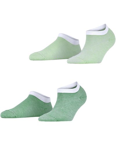 Esprit Fine Stripe W Sn Cotton Short Patterned 2 Pairs Trainer Socks - Green