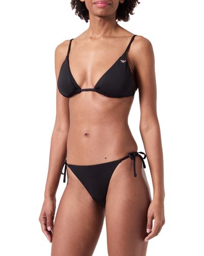 Emporio Armani Triangel- und String-Bikini-Set mit brasilianischen Nieten - Schwarz
