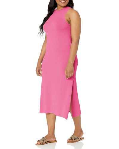 The Drop Gabriela High Neck Side Slit Maxi Sweater Dress - Pink