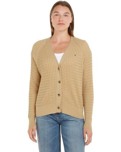Tommy Hilfiger Co Cable V-nk Cardigan Harvest Wheat M - Blauw