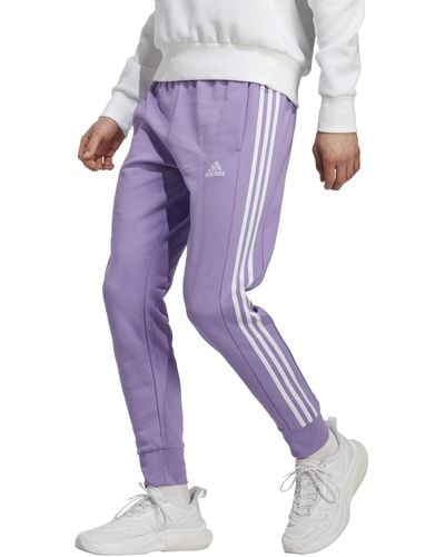 adidas Essentials French Terry Cuffed 3-stripes Pants - Purple