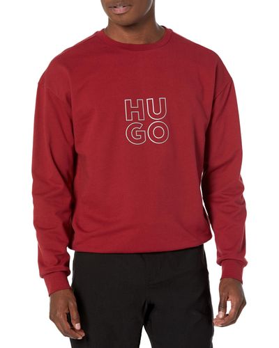HUGO Stacked Logo Crew Neck Sweatshirt - Red
