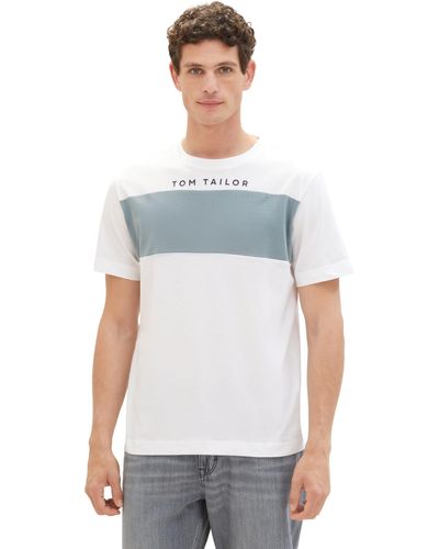 Tom Tailor Basic T-Shirt mit Logo-Print - Weiß