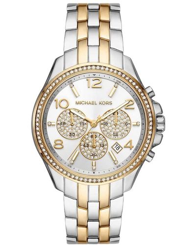 Michael Kors Mk7252 White Dial Two-toned Gold/silver Stainless Steel Bracelet Chronograph 41mm Alloy Watch - Metallic