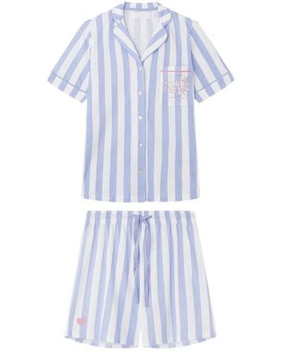Women'secret Pyjama Overhemd Kort 100% Katoen Paars Buurman Blond - Blauw