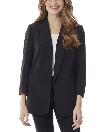 Jones New York Notched Collar Jacket W/rolled Sleeves - Black