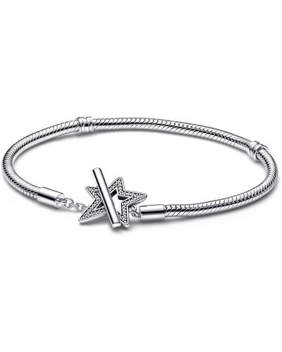 PANDORA Moments Asymmetric Star T-bar Snake Chain Bracelet 592357c01 - Metallic