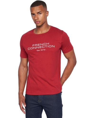 French Connection S Premium Half Sleeve Crew Neck T-shirt With Letter Print Logo Design(s,fischer Deep Red)