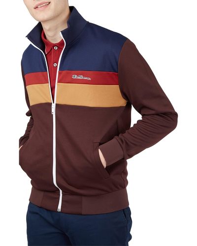 Ben Sherman Signature S Colour Block Tricot Full Zip Through Sweatshirt Regular Fit Machine Washable Bordeaux - Multicolour