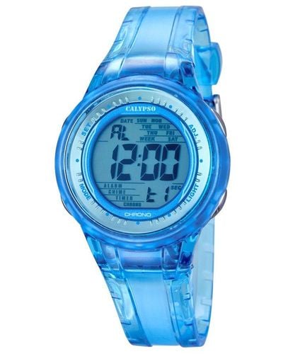 Calypso St. Barth Digital Watch With Blue Dial Digital Display And Blue Plastic Strap K5688/1