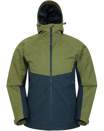 Mountain Warehouse Verge Extreme Mens Waterproof Jacket - 10,000mm, Breathable, Taped Seams, Packaway Hood Rain Coat - Best For - Green