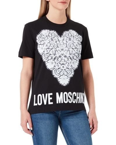 Love Moschino T-Shirt with Maxi Lace Heart And Logo Print Donna - Nero