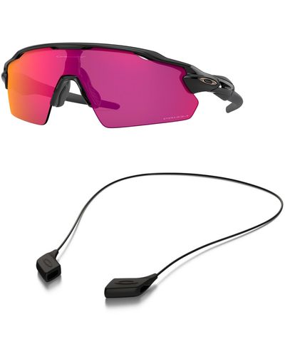 Oakley Sunglasses Bundle: Oo 9211 Radar Ev Pitch 921117 Polished Black Accessory Shiny Black Leash Kit - Pink