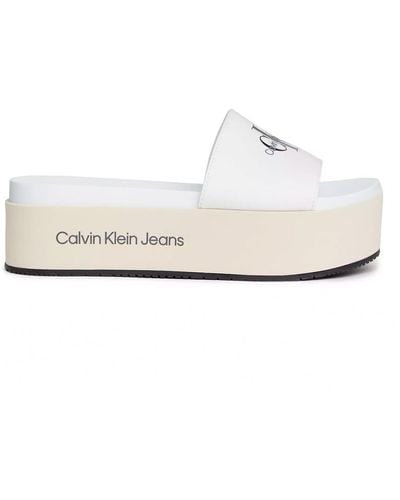 Calvin Klein Flatform Sandal Monogram Yw0yw01036 Flat - White