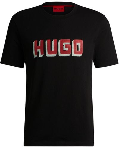 HUGO S Daqerio Cotton-jersey T-shirt With Logo Print Black