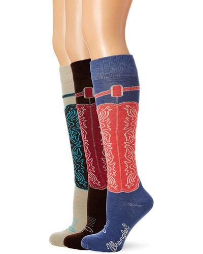 Wrangler Ladies Wild West Boot Socks 3 Pair Pack - Blue