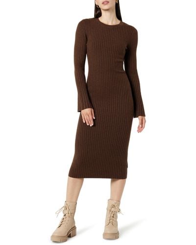 The Drop Fernanda Bell Sleeve Ribbed Jumper Dress Coffee Bean - Brown