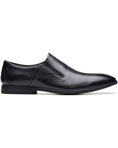 Clarks Boswyn Slip Leather Shoes In Black Standard Fit Size 8.5 - Blue