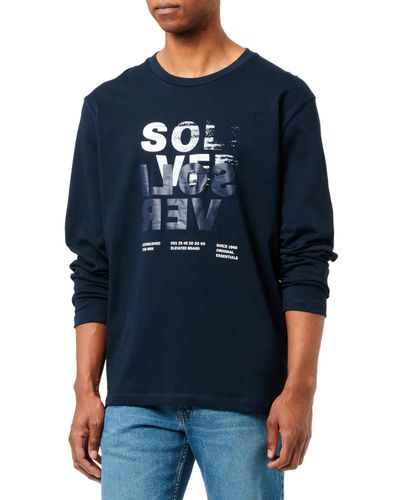 S.oliver Big Size Langarmshirt mit Label Print - Blau