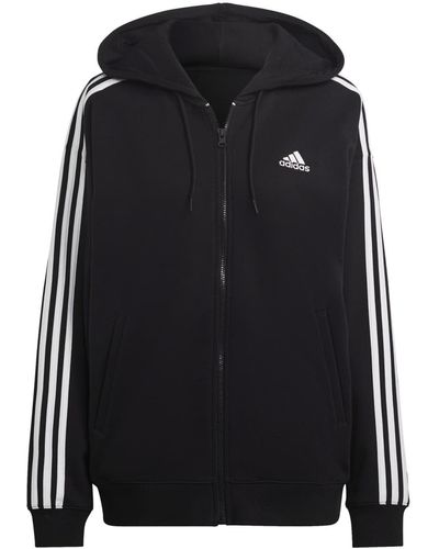 adidas Essentials 3-strepen French Terry Oversized Full-zip Hoodie Hooded Track Top - Zwart