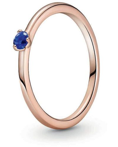 PANDORA Colours Star Blue Solitaire Ring In 14ct Rose Gold Plated Sterling Silver With Dark Blue Cubic Zirconia/size N