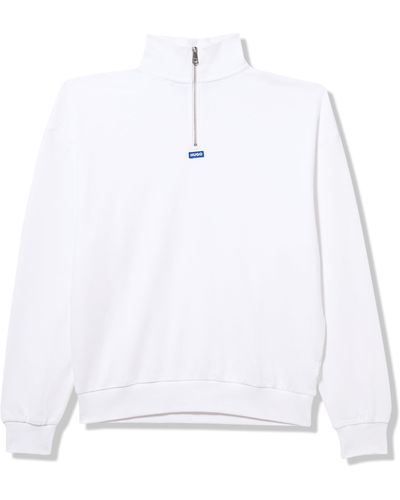 HUGO Small Block Logo Cotton Quarter Zip Sweatshirt - White
