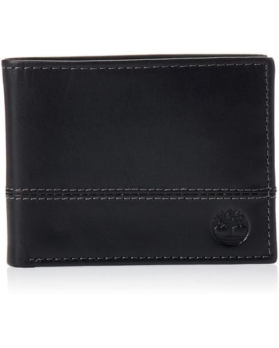 Timberland Mens Leather Trifold Hybrid Passcase Wallet - Black