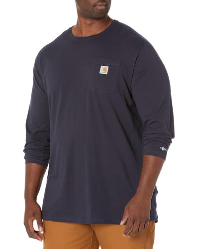 Carhartt Force Relaxed Fit Midweight Long Sleeve Logo Pocket Work T-shirt Navy Xx-large Tall - Blue
