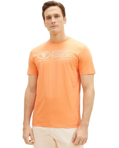 Tom Tailor Basic T-Shirt mit Print aus Baumwolle - Orange