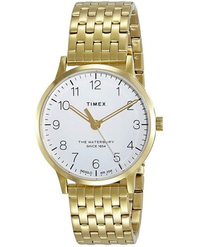 Timex Waterbury Classic White Dial Stainless Steel Band Ladies Watch - Mettallic