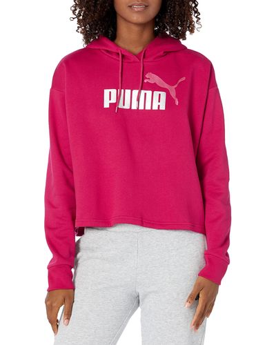 PUMA Essentials+ Cropped Metallic Logo Fleece Hoodie Felpa con Cappuccio - Rosso