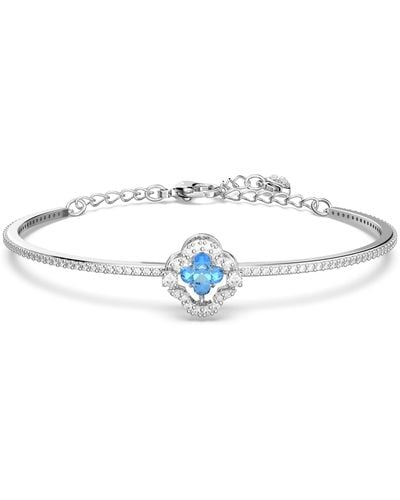 Swarovski Sparkling Dance Bangle With A Light Blue Round Cut Crystal On A Floating Rhodium Plated Motif And White Crystal Pavé - Multicolor