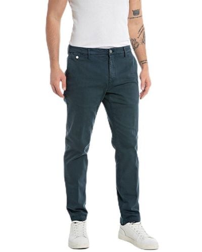 Replay Pantaloni Chino da Uomo Benni Regular-Fit Hyperflex con Elasticità - Blu