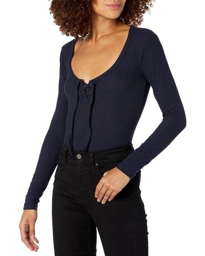 Jessica Simpson Carrie Lace Up Long Sleeve Bodysuit - Blue