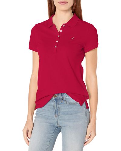 Nautica 5-button Short Sleeve Breathable 100% Cotton Polo Shirt - Red
