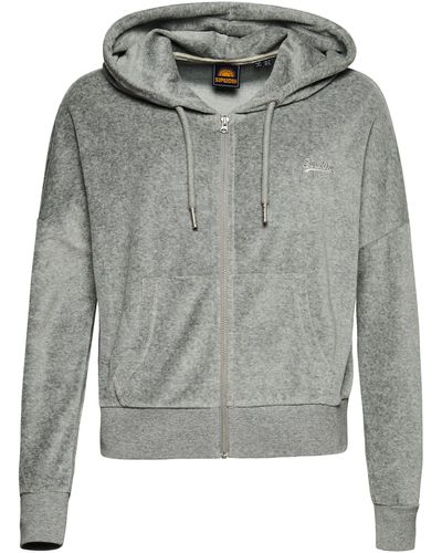 Superdry VLE Velour Zip Hood Sweat-Shirt À Capuche Sport - Gris