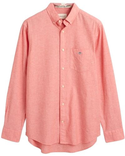 GANT Reg Cotton Linen Shirt - Pink