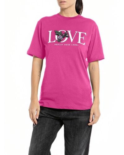 Replay T-Shirt Kurzarm aus Baumwolle Rose Label - Pink