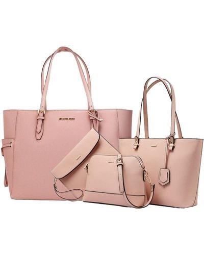 Michael Kors Gilly Large Primrose Leather Tote Bag Purse Bundle With 3 Set Premium Lux Details Handbag Pink.