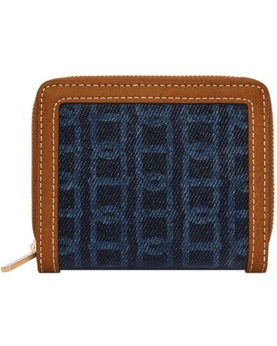 Fossil Logan -Zip Card Case Midnight Navy Blue Leather pour SL7925406 - Bleu