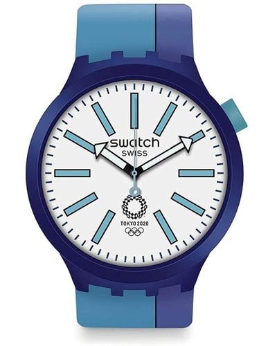 Swatch Analoger Quarz Uhr mit Kunststoff Armband SO27Z100 - Blau