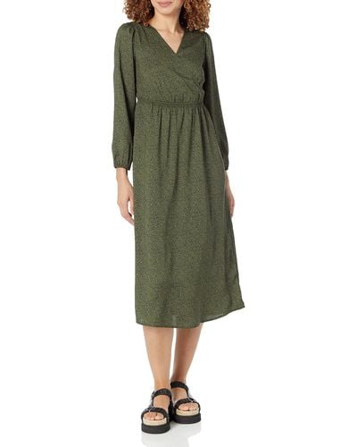 Amazon Essentials Lightweight Georgette Long Sleeve V-neck Midi Dress - Green