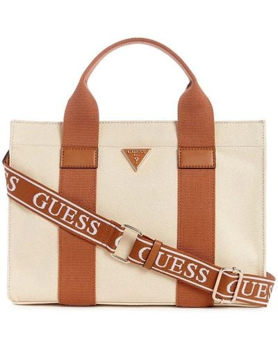 Guess Canvas Ii Tote Bag M Natural/cognac - Bruin