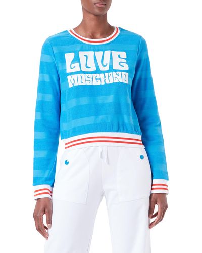 Love Moschino S Love 70s Print and Bicolor Knitted Ribs Sweatshirt - Blau